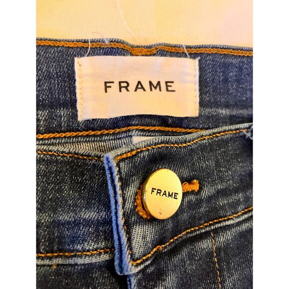 FRAME Womens Blue Jeans with Brown Piping 27 Le High Skinny Preowned Unique - Picture 4 of 9